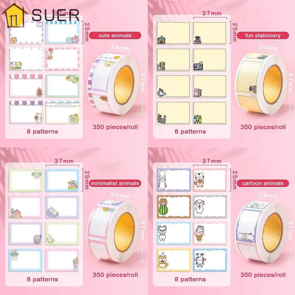 SUENIN Bộ 2 Cuộn Nhãn Dán Chai Lọ / Sổ Tay Diy Hình Động Vật Hoạt Hình Trang Trí Văn Phòng