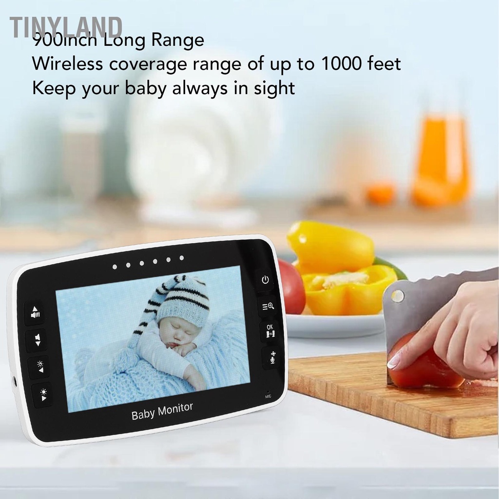 TinyLand Video 4.3Inch Baby Monitor Màn hình IPS không dây 2X Hiển thị nhiệt độ Tầm nhìn ban đêm 2 chiều Camera giữ trẻ 100‑240V cmman
