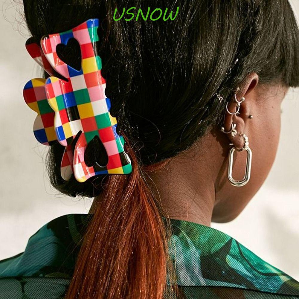 USNOW Kẹp Tóc Cỡ Lớn y2k Họa Tiết Hình Học / Trái Tim Dễ Thương Phong Cách Hàn Quốc Thời Trang Cho Nữ