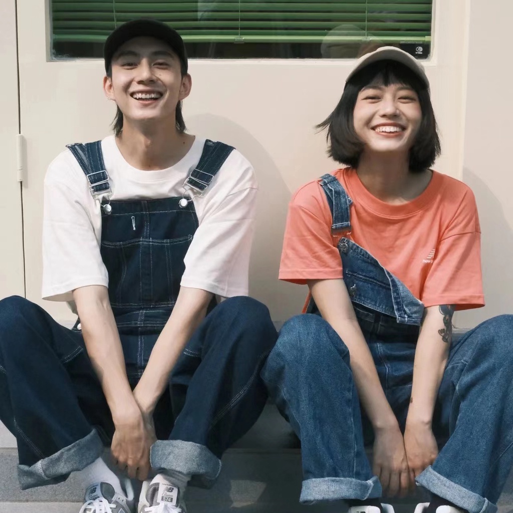 Quần Yếm Jean Dáng Rộng Ống Suông Phong Cách Retro Dành Cho Nữ Và Nam