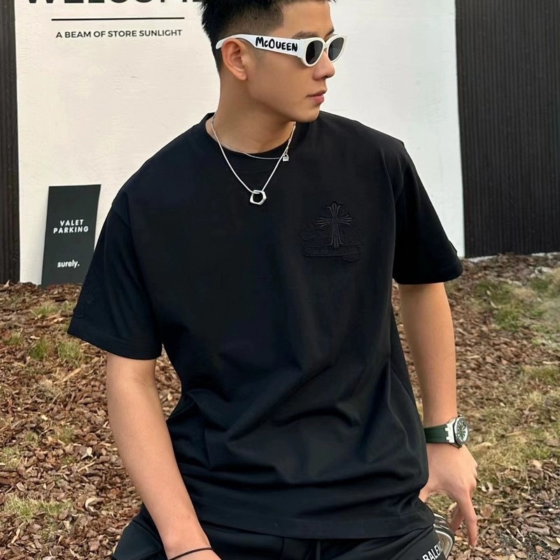 Chrome- Áo Thun Tay Ngắn Chồng Chéo Hạng Nặng Thêu Trái Tim S88-Mới