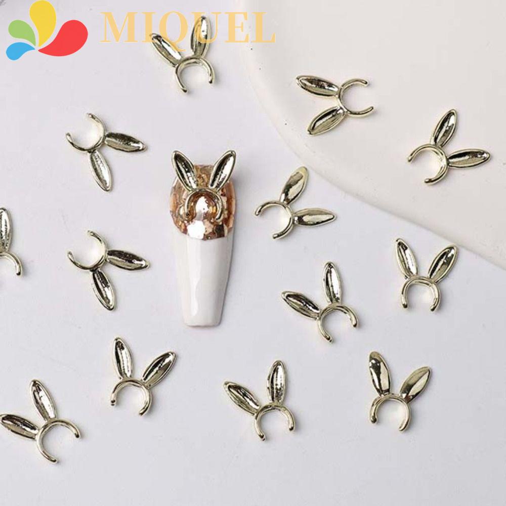 MIQUEL Phụ Kiện Trang Trí Móng Tay Hình Tai Thỏ Bằng Hợp Kim Bạc Thời Trang