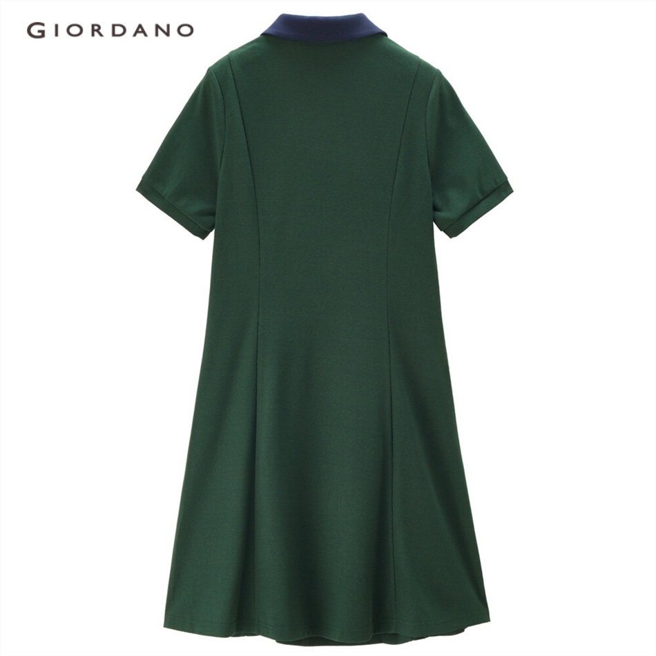 Đầm polo GIORDANO 18463214 vải waffle thêu chim cánh cụt cho nữ