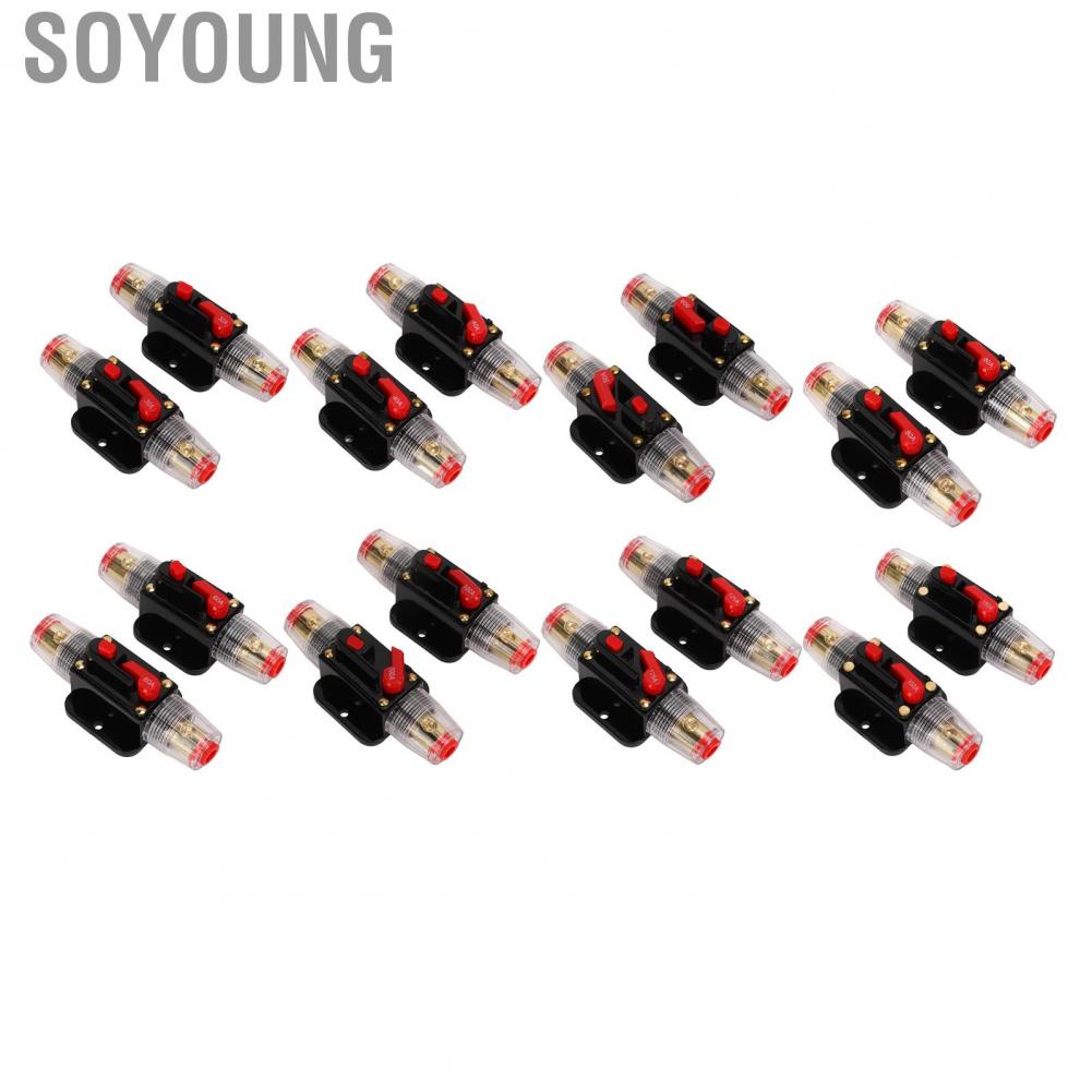 Soyoung 12‑24V Inline Circuit Breaker with Manual Reset Fuse Holder  Lugs Heat Shrink Tubes for Car Boat Audio System Accessories