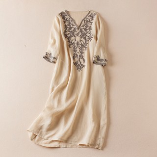 Multiplication 2023 summer new style two-piece dress v-neck thêu váy dài rời với sling dài ff