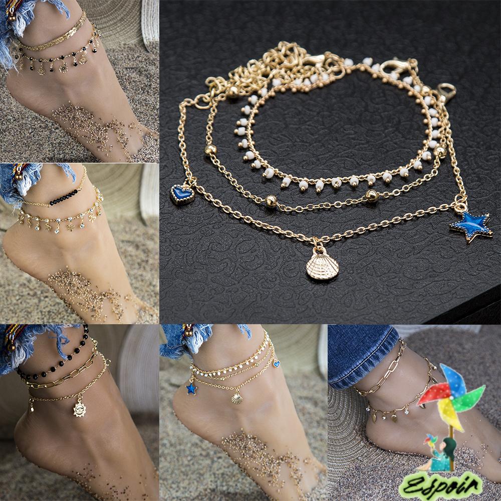 ESPO Set 2 / 3 Lắc Chân Đính Đá Phong Cách Bohemian Thời Trang Cho Nữ