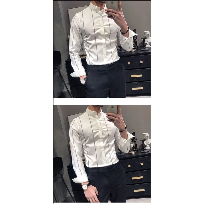 Áo Sơ Mi Nam Cổ Đứng Họa Tiết Sọc