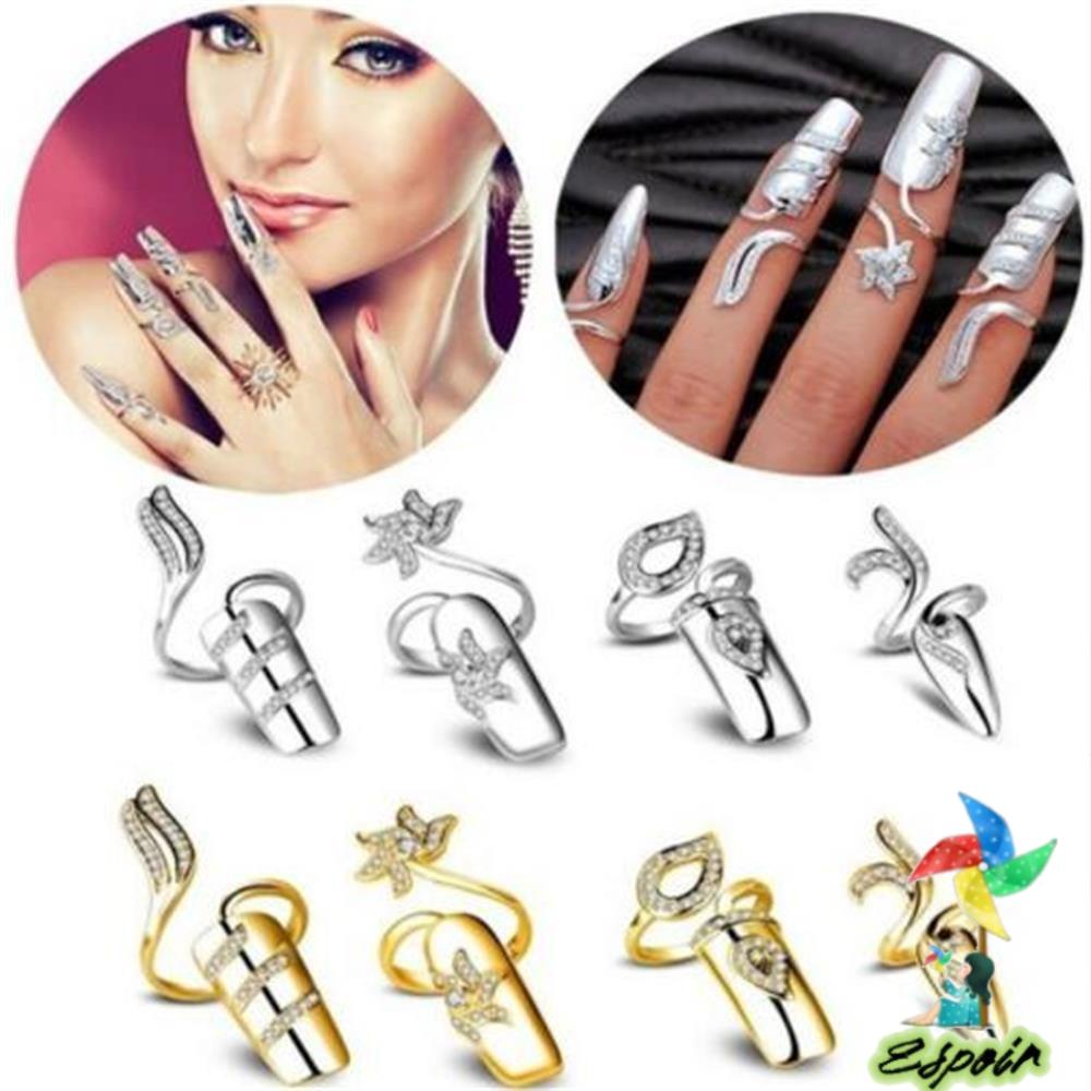 ESPO Nhẫn Móng Tay Mạ Bạc Đính Đá Pha Lê Bảo Vệ