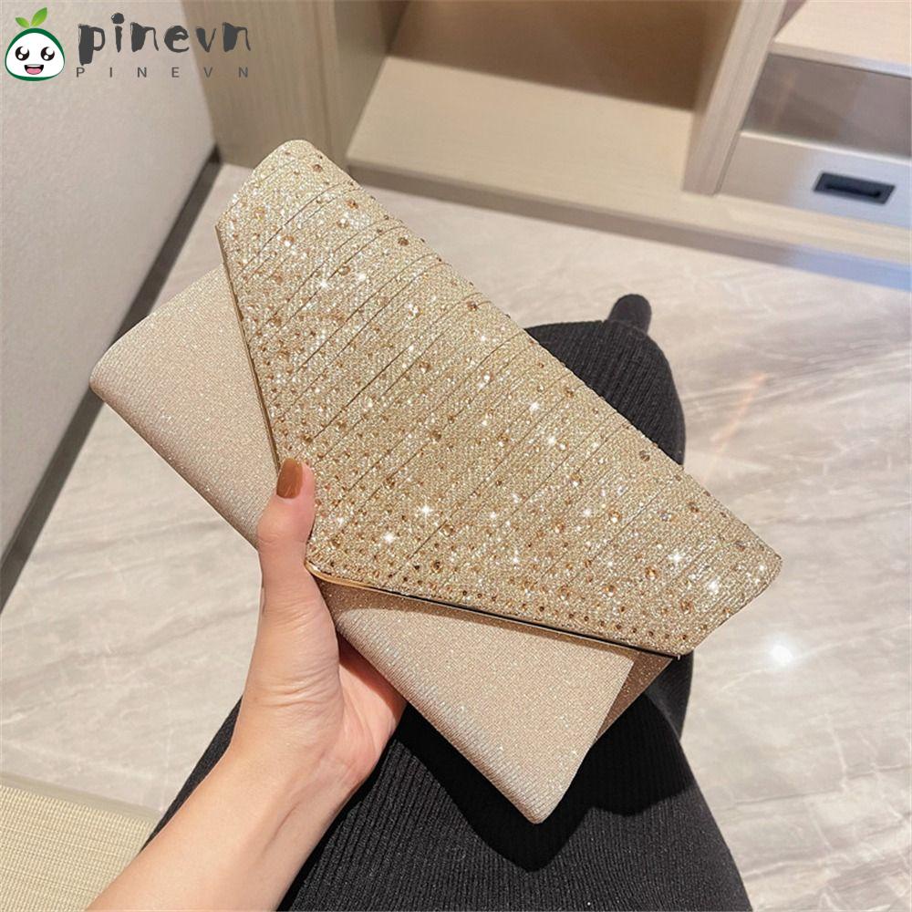 PINEVN Ví Cầm Tay Đính Kim Sa Lấp Lánh Thời Trang