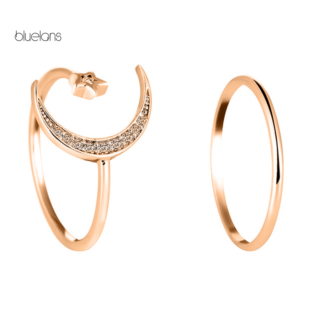 Set 2 Nhẫn Hở Hình Trăng Sao Đính Đá Thời Trang Cho Nữ