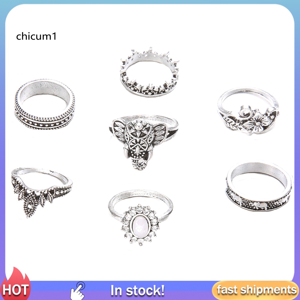 Set 7 Nhẫn Đeo Khớp Ngón Tay Phong Cách Bohemian