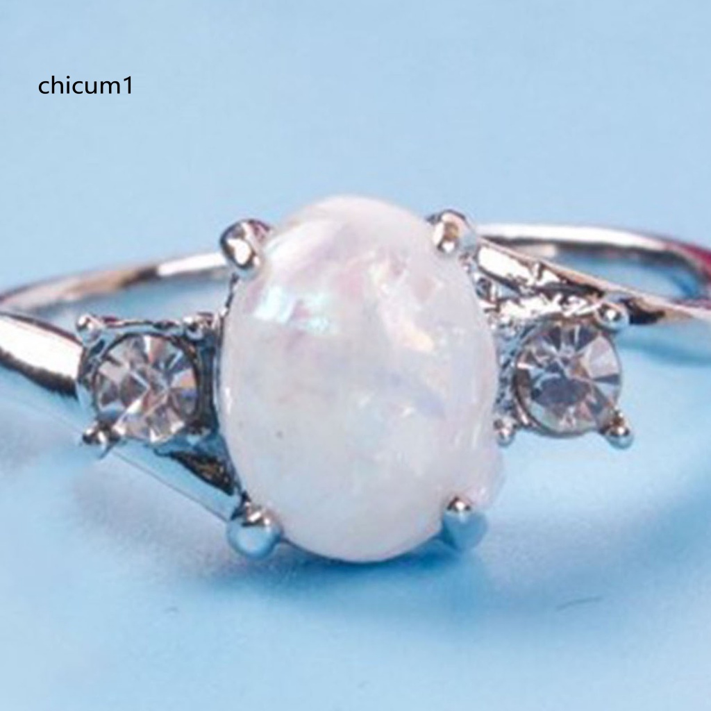 Nhẫn Hợp Kim Đính Đá Opal Hình Oval Xinh Xắn Cho Nữ