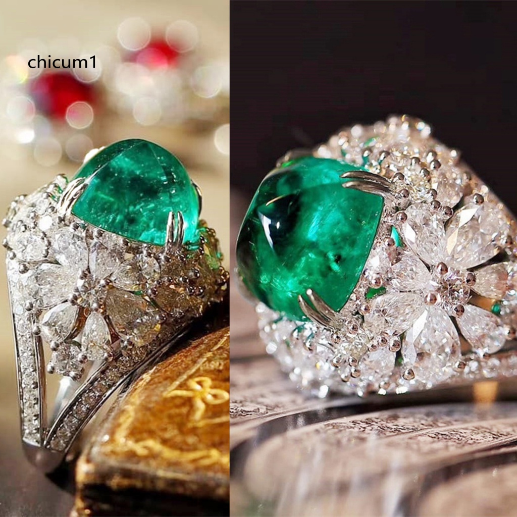 Nhẫn Mạ Bạc Đính Đá Pha Lê Xanh Hình Vuông Phong Cách Retro