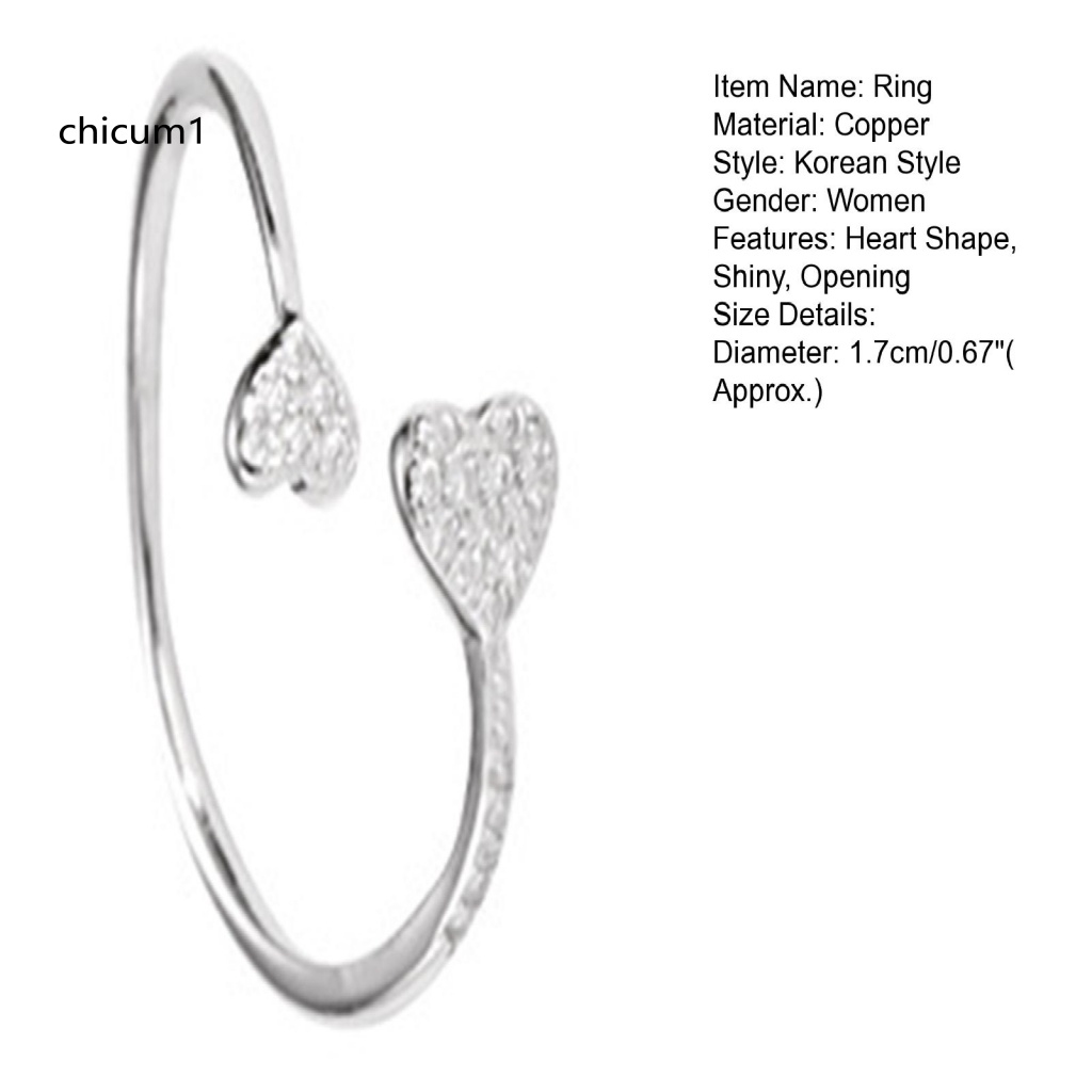 Nhẫn Hở Hình Trái Tim Đính Đá Zircon Có Thể Điều Chỉnh Kích Thước
