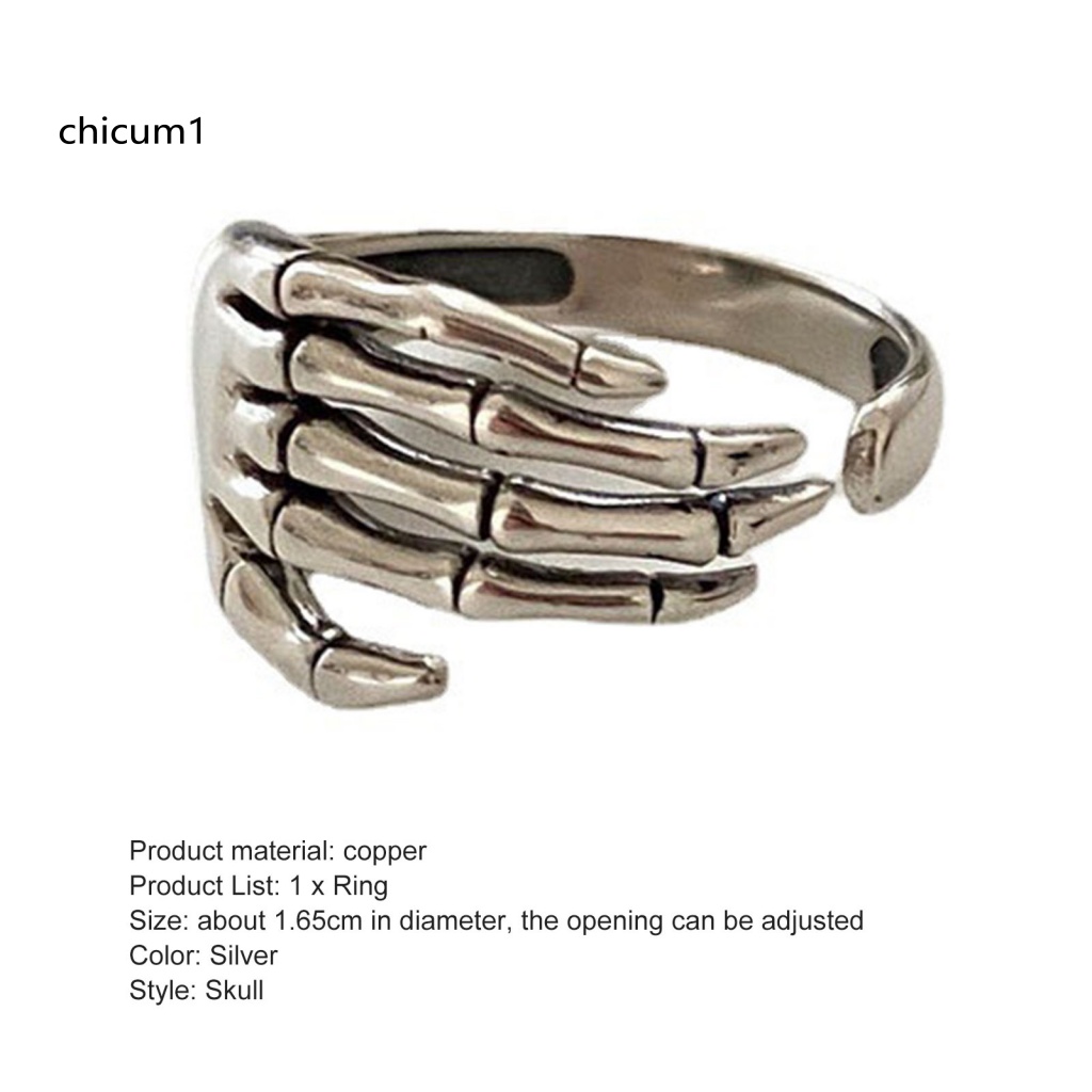 Nhẫn Hở Hình Xương Bàn Tay Bằng Resin Phong Cách Halloween Cổ Điển Có Thể Điều Chỉnh Kích Thước