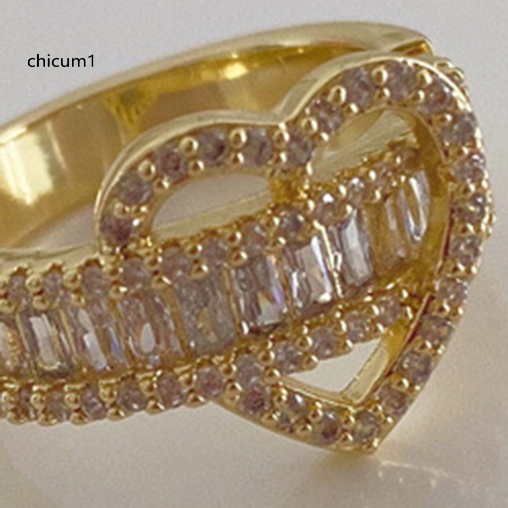 Nhẫn Đính Đá Zircon Hình Trái Tim Lấp Lánh Thời Trang Cho Nữ