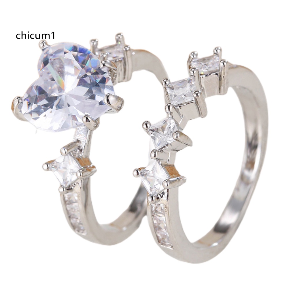Set 2 Nhẫn Đính Đá Trái Tim Sang Trọng Cho Nữ
