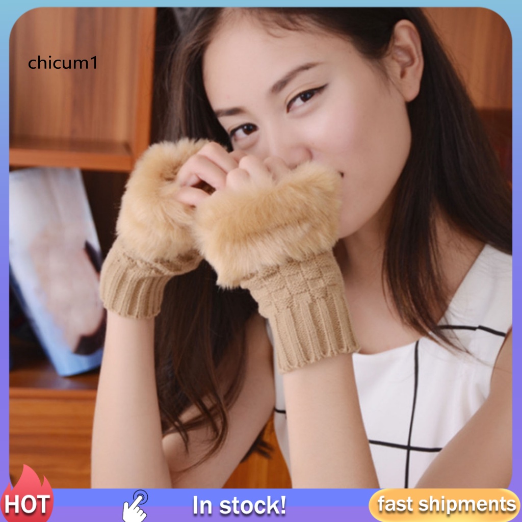 1 Đôi Găng Tay Len Hở Ngón Giữ Ấm Mùa Đông Cho Nữ