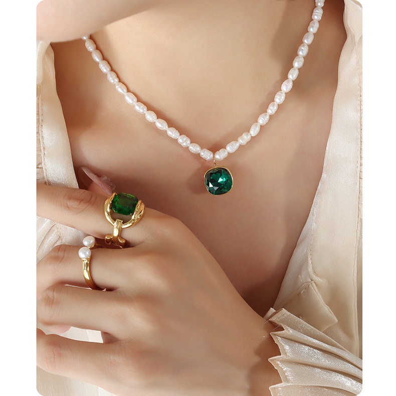 Vòng cổ Ngọc Trai Baroque Dát Đá Pha Lê Hình Chữ Nhật Sang Trọng Nhẹ Nhàng Phong Cách Dongdaemun Hàn Quốc Cho Nữ