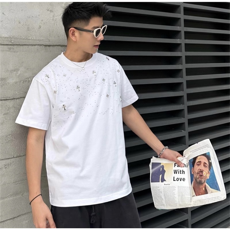 Ch-the Xu Hướng Thời Trang Mới Nhất Áo Thun Tay Ngắn Cổ Tròn Đính Đá Kim Cương Nóng Bỏng vintage