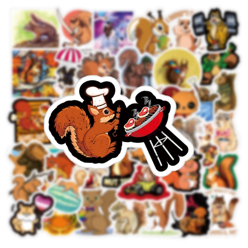 Z & M Z & M❀ Sticker Dán Tường Hình Con Sóc ❀ Bộ 55 Miếng Dán Chống Thấm Nước Hình Động Vật Dễ Thương