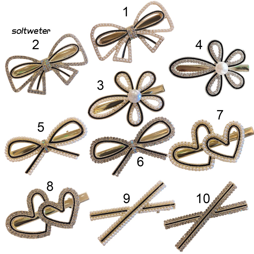 Kẹp Tóc Hình Nơ / Trái Tim Đính Đá / Ngọc Trai Giả / Hoa Xinh Xắn Thời Trang Hàng Ngày