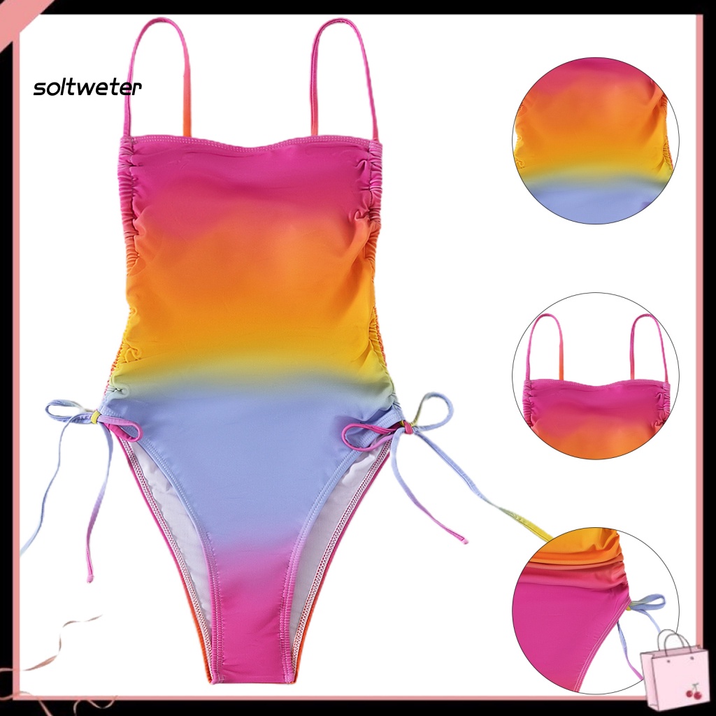 St Bộ Đồ Bơi Bikini Một Mảnh Dây Rút Màu Gradient Dành Cho Nữ