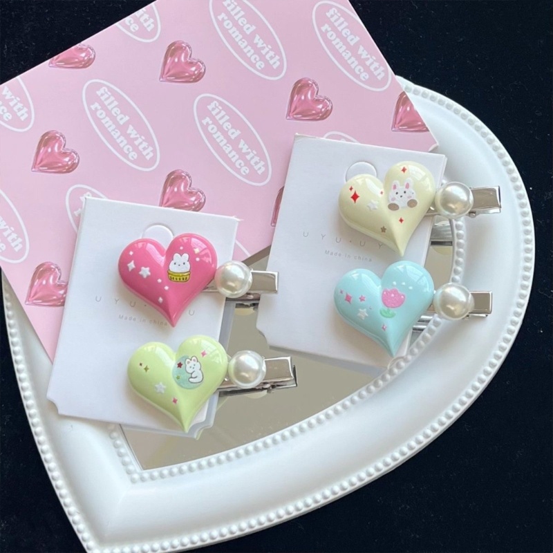 Kẹp Tóc Mái Bằng Bạc Hình Trái Tim Y2K Màu Pastel Dành Cho Nữ