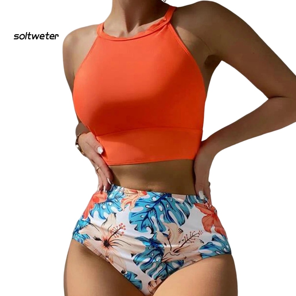 Bộ Đồ Bơi Bikini Hai Mảnh Lưng Cao Co Giãn Có Mút Đệm In Họa Tiết Hoa Thời Trang Mùa Hè Quyến Rũ Cho Nữ