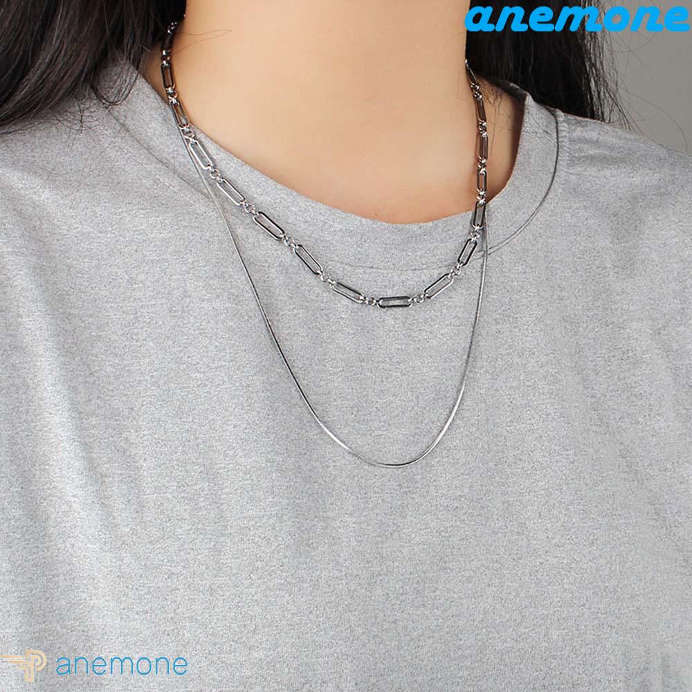 ANEMONE Vòng cổ Hai Lớp Bằng Thép Không Gỉ Thời Trang Hàn Quốc Đơn Giản Cho Nữ