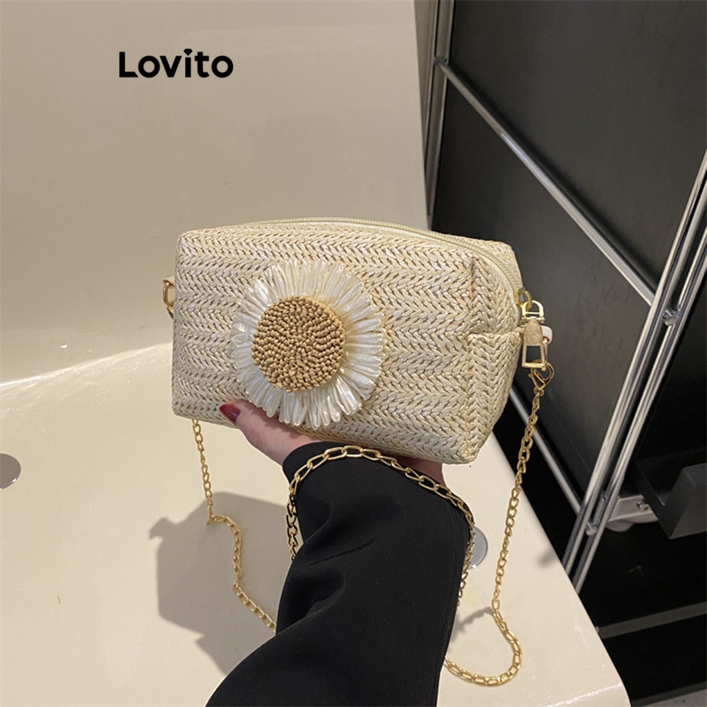 Lovito Túi có dây đeo đính nơ đơn giản giản dị cho nữ L57AD138 (Kaki/Trắng nhạt)