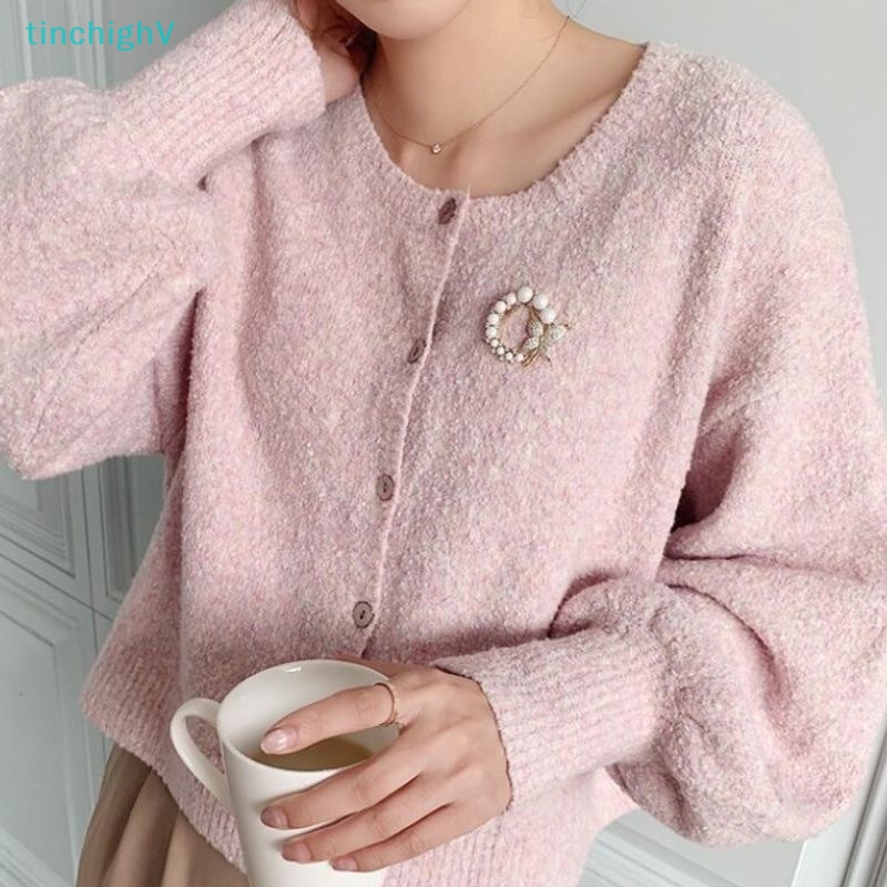 [TinchighV] Ghim Cài Áo Hình Tròn Đính Ngọc Trai Và Kim Cương Giả Phong Cách Baroque Thanh Lịch [Mới]