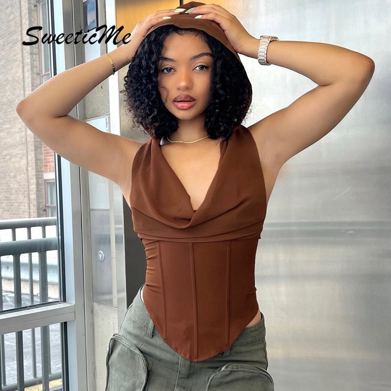 Áo Hoodie Không Tay Hở Lưng Dáng Ôm Màu Trơn Thời Trang Mới 2023 Dành Cho Bạn Nữ