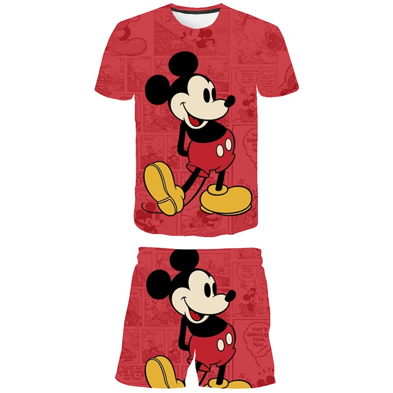 Set Đồ Mùa Hè Gồm Áo Thun In Hình Chuột Mickey + Quần Ngắn In Họa Tiết Hoạt Hình Dễ Thương Thời Trang Cho Bé Trai / Gái 1-14