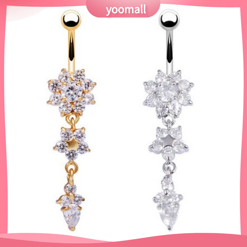 Khuyên Rốn Bằng Thép Không Gỉ Hình Hoa Đính Đá Cá Tính