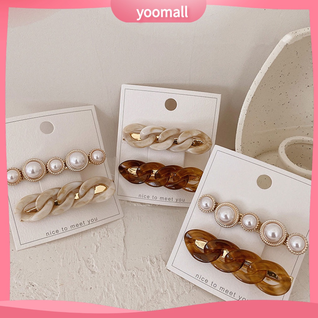 Set 1 / 2 Kẹp Tóc Dạng Chuỗi Hạt Ngọc Trai Giả Bằng Kim Loại