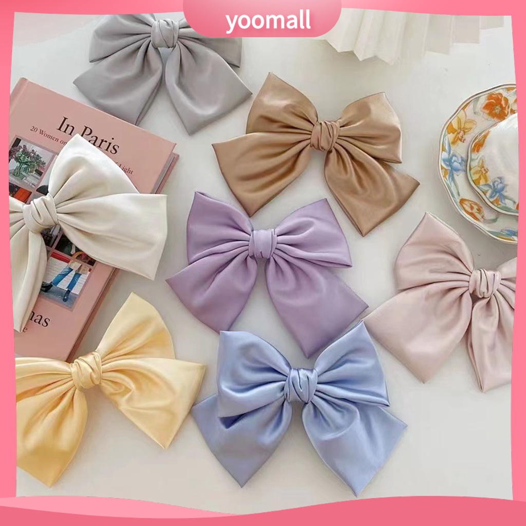 Kẹp Tóc Nơ Satin Trơn Mịn Trang Trí Xinh Xắn Cho Nữ