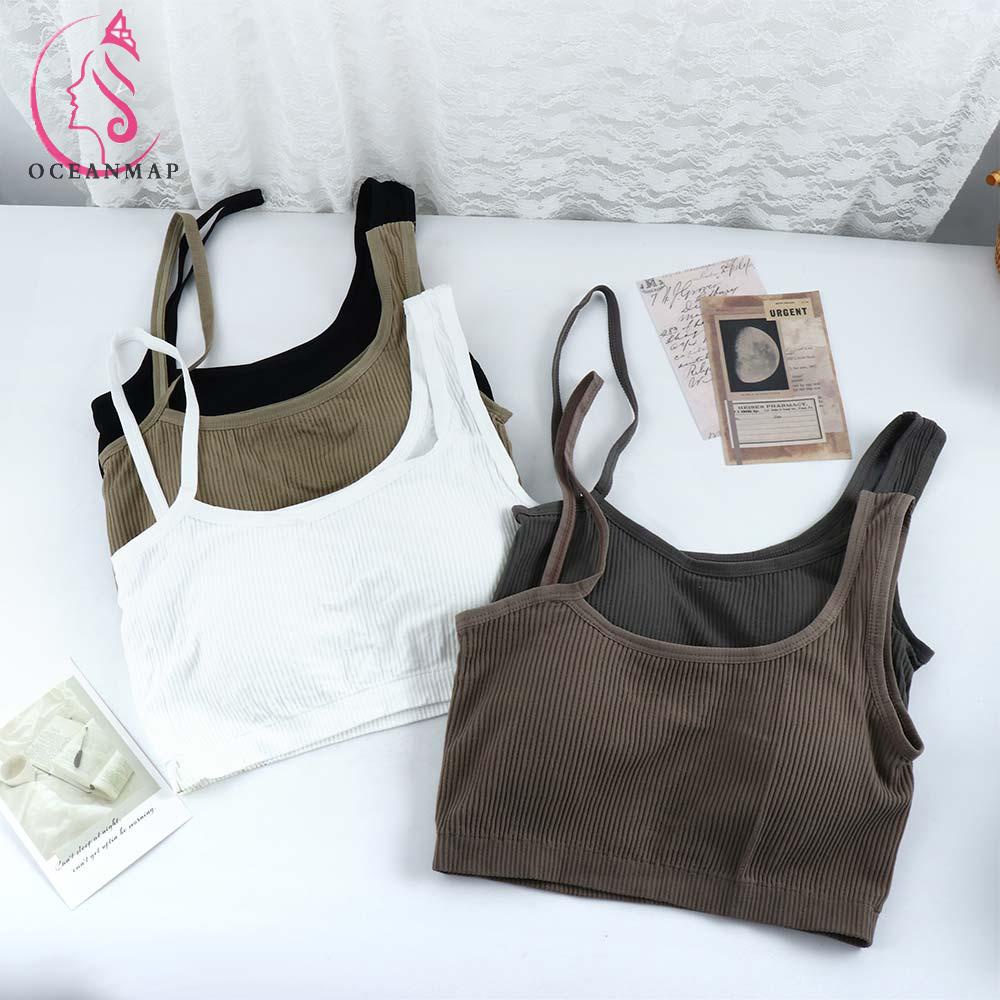 OCEANMAP Áo Ngực Hai Dây Nylon Không Đường May Thiết Kế Nghiêng Vai Thời Trang Dễ Phối Đồ Dành Cho Bạn Nữ