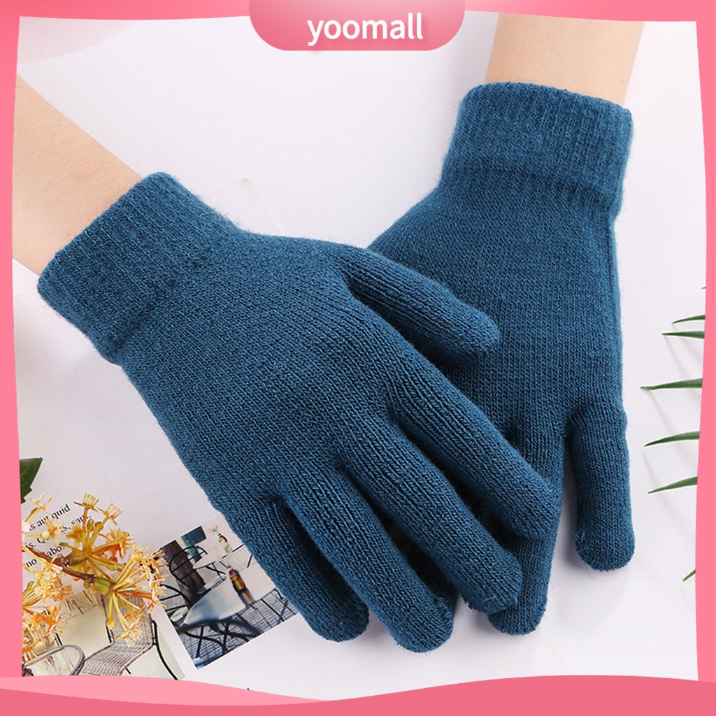 1 Đôi Găng Tay Dệt Kim Dày Dặn Giữ Ấm Thoáng Khí Chống Trượt Màu Sắc Đơn Giản