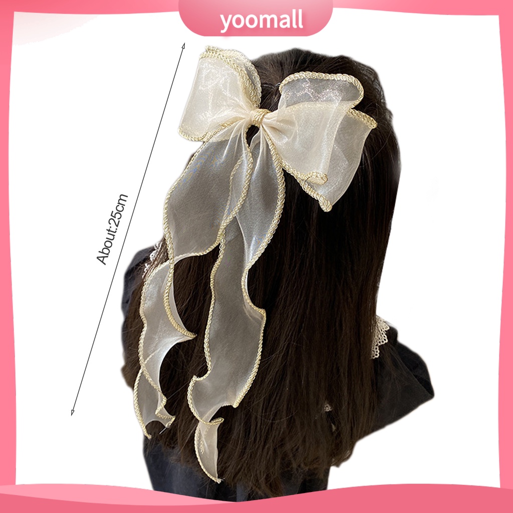 Kẹp Tóc Nơ Lưới Ruy Băng Dài Phong Cách Hàn Quốc Cho Nữ