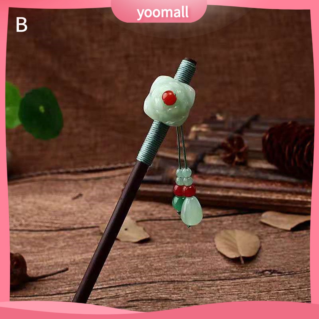 Trâm Cài Tóc Bằng Gỗ Đính Hạt Và Tua Rua Phong Cách Trung Hoa Cổ Điển Cho Nữ