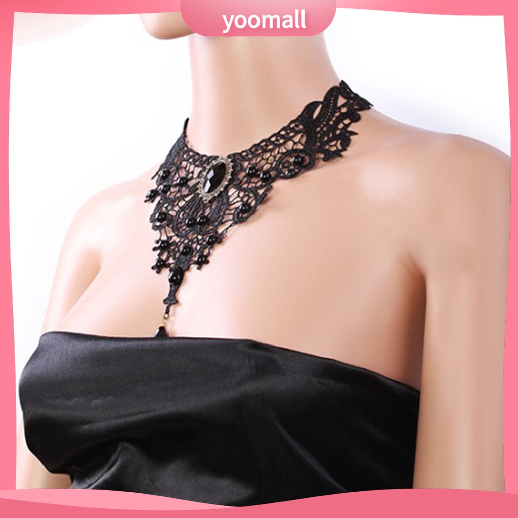 Vòng Cổ Choker Ren Màu Đen Đính Hạt Rỗng Tùy Chỉnh Thời Trang Dự Tiệc Cho Nữ