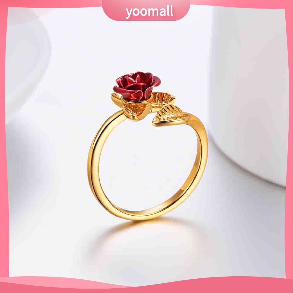 Nhẫn Đính Hôn Mở Hình Hoa Hồng Có Thể Điều Chỉnh Kích Cỡ Dành Cho Nữ