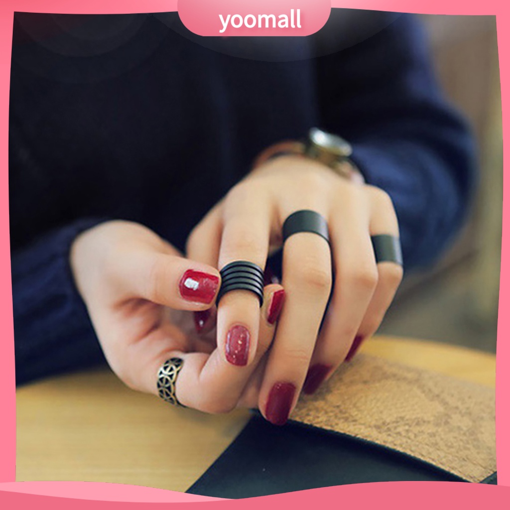 Bộ 3 Nhẫn Đeo Đốt Ngón Tay Màu Đen Trơn Thời Trang