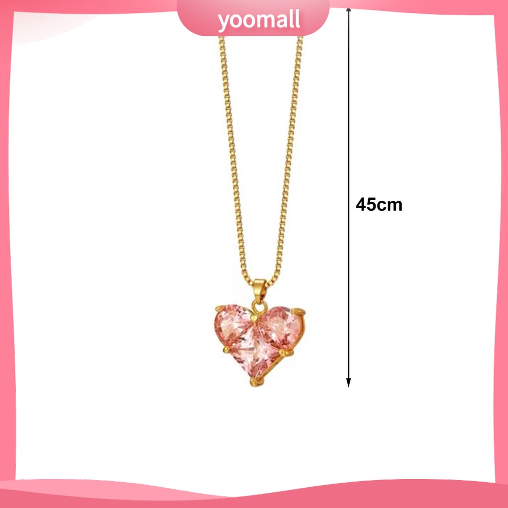 [YM] Vòng cổ Mặt Hình Học Đính Đá Zircon Màu Hồng Lấp Lánh Chống Mài Mòn Không Gây Dị Ứng Dành Cho Nữ