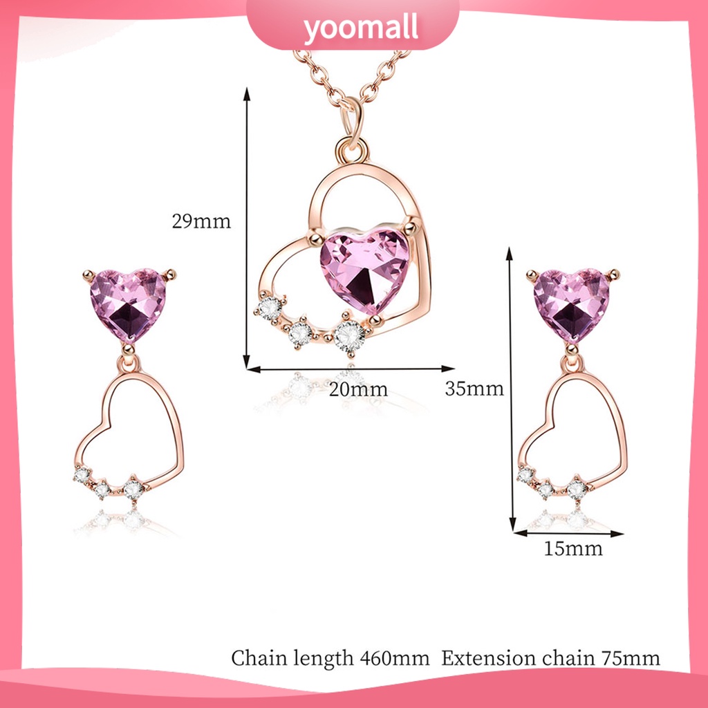 1 Bộ Vòng cổ + Bông Tai Đính Đá Hình Trái Tim Lấp Lánh Cho Nữ