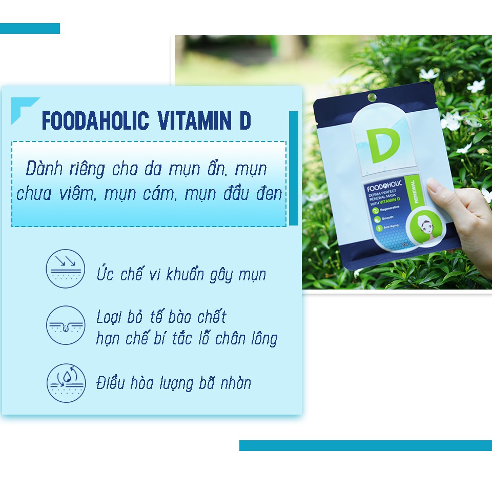 Mặt Nạ Foodaholic Dưỡng Ẩm, Tái Tạo Và Phục Hồi Da Chiết Xuất Vitamin D Derma Perfect Renewal Mask 23g