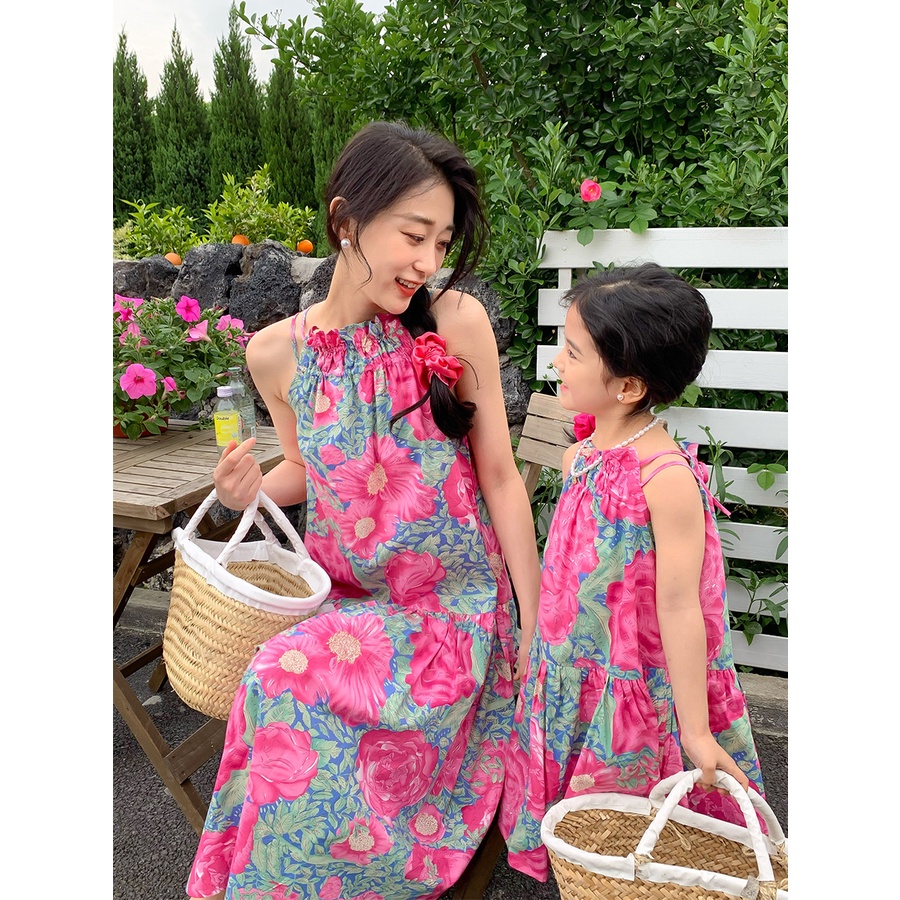 Đầm Hai Dây Họa Tiết Hoa Phong Cách Bohemian Hàn Quốc Thời Trang Mùa Hè Cho Mẹ Và Con Gái