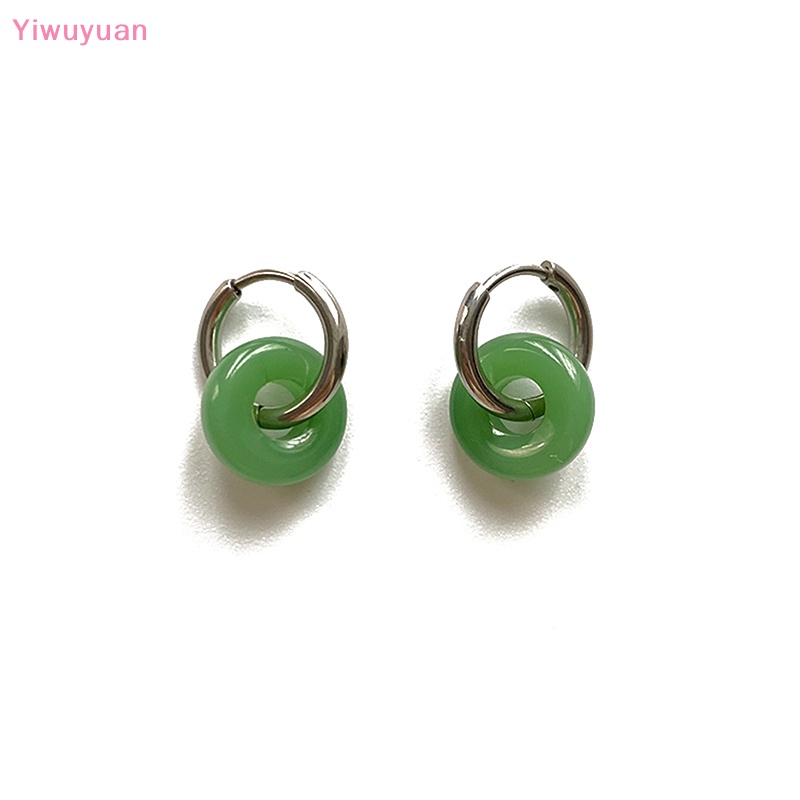 < Yiwuyuan > Khuyên Tai Thả Tròn Bằng Thép Titan Đính Ngọc Bích Phong Cách Vintage Cho Nữ