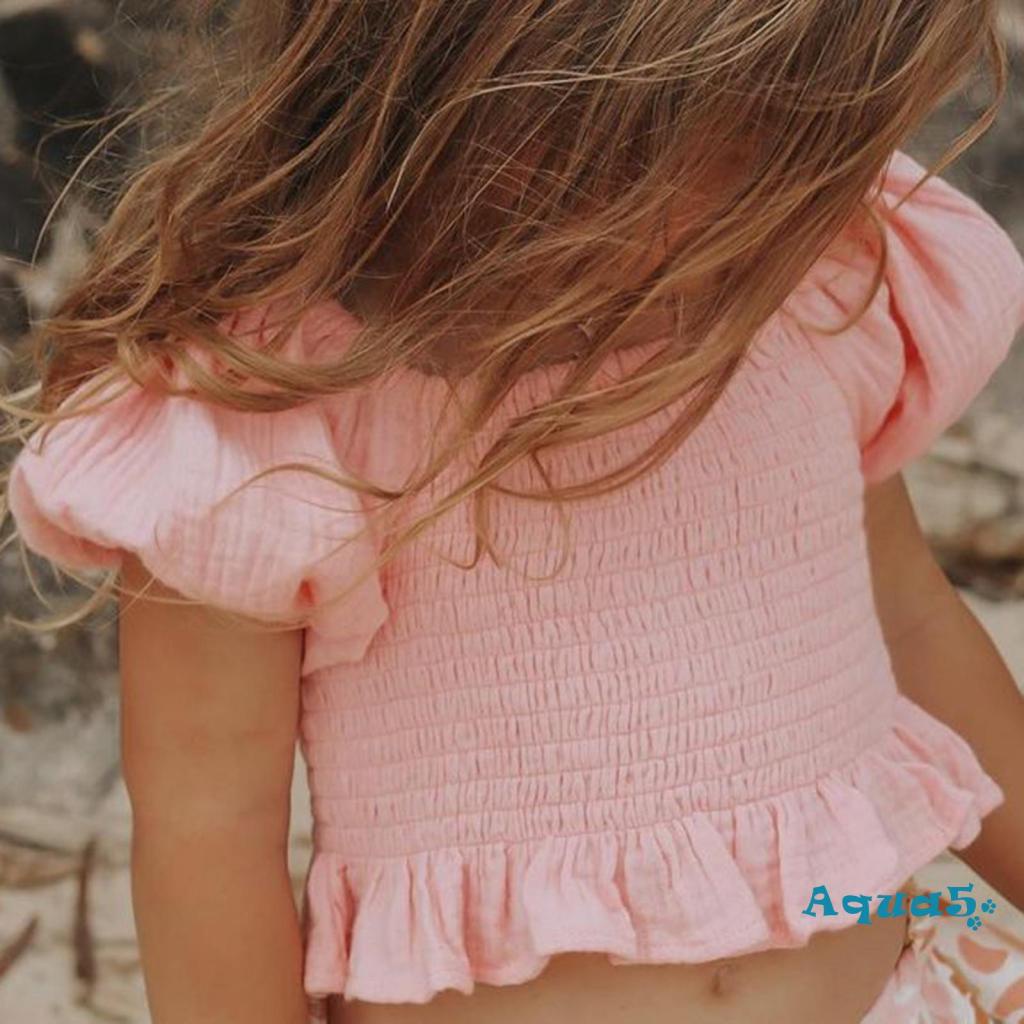 Set Áo Croptop Tay Ngắn + Chân Váy Xếp Ly Chấm Bi Xinh Xắn Cho Bé Gái